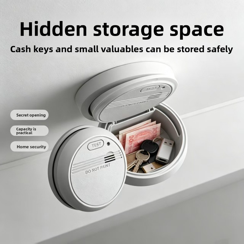 Home Security Box - กล่องเก็บของปลอดภัยแบบซ่อนรูปทรงเครื่องตรวจจับควันเสมือนจริง พร้อมช่องลับสำหรับเก็บกุญแจ เงินสด และเครื่องประดับ เพื่อความปลอดภัยในบ้าน