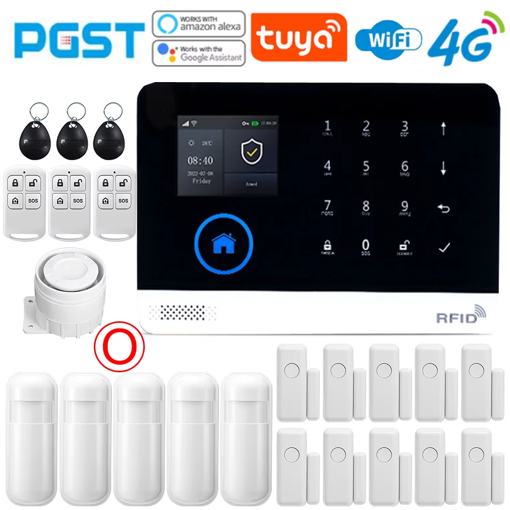 Sim Gsm Alarm - ระบบสัญญาณกันขโมยภายในบ้าน PGST, สัญญาณเตือนภัย WIFI, ป้องกันการโจรกรรมพร้อมเซ็นเซอร์ตรวจจับการเคลื่อนไหวที่ประตู, ใช้งานร่วมกับอุปกรณ์ควบคุมของคุณและ